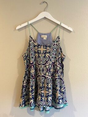 Anthropologie Meadow Rue Paisley & Striped Layered Peplum Tank Top - Size S